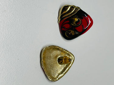 Red, Gold, and Black Painted Earrings Devil's Details